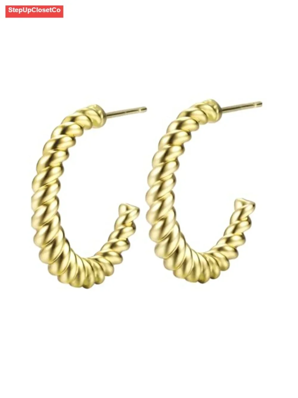 Twisted Rope Hoop Earrings for Women Huggie Half Hoop Gold-Tone Plated